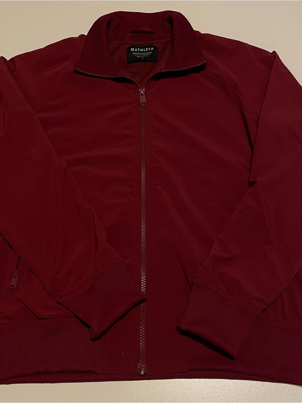 Athleta Size Medium Deep Maroon Full-Zip Bomber Jacket